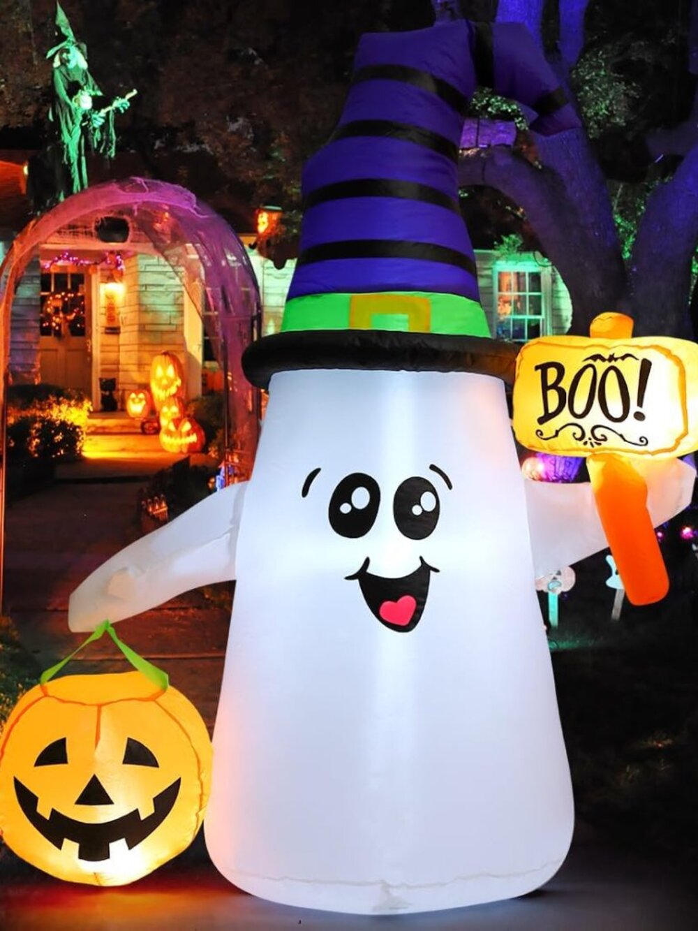 5 FT Halloween Inflatables Ghost Outdoor Decorations Blow Up Yard Cute Wizard Gh